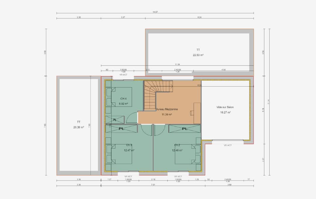 plan de maison d'architecte sur mesure avec un étage