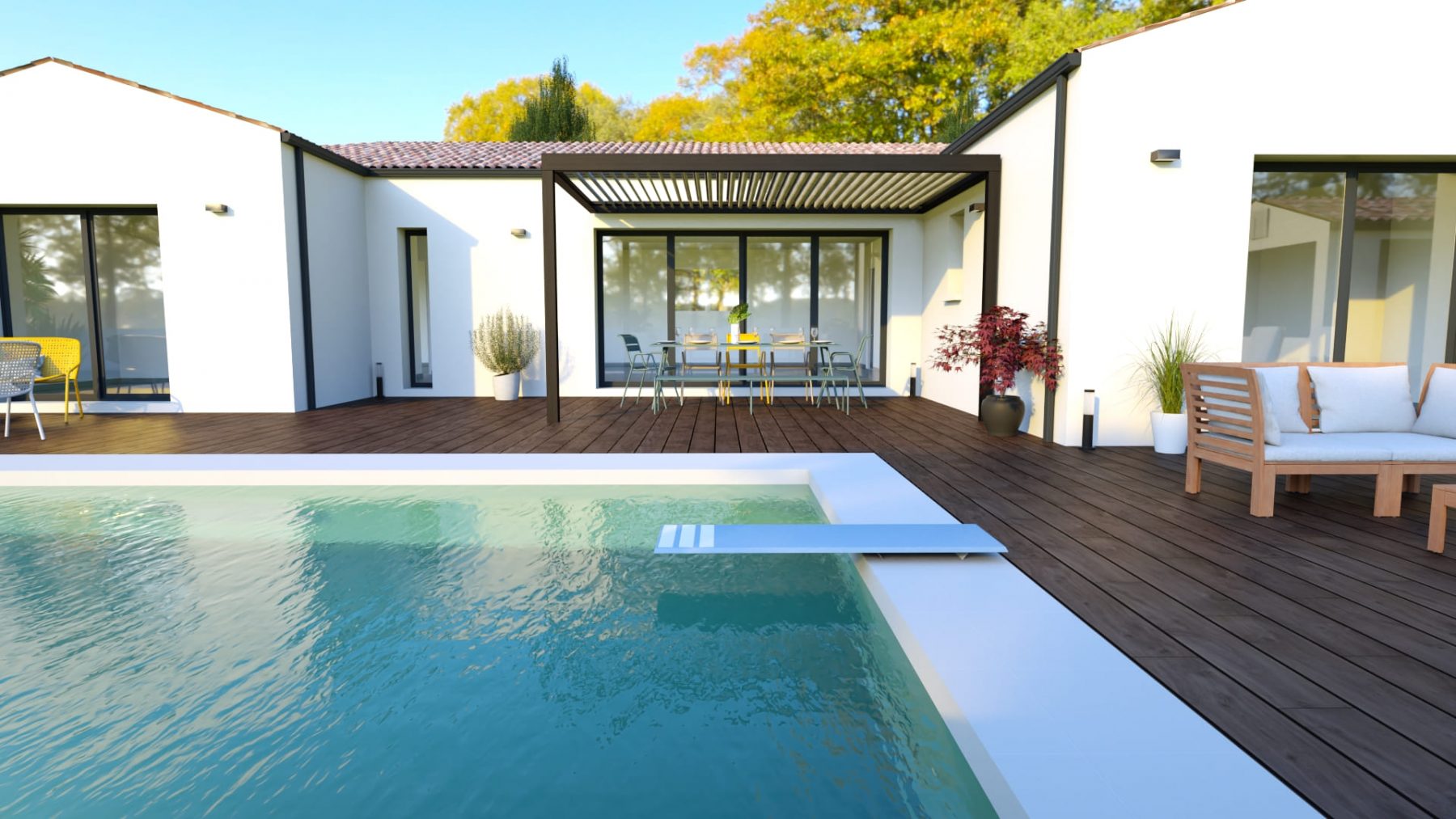 terrasse donnant sur piscine