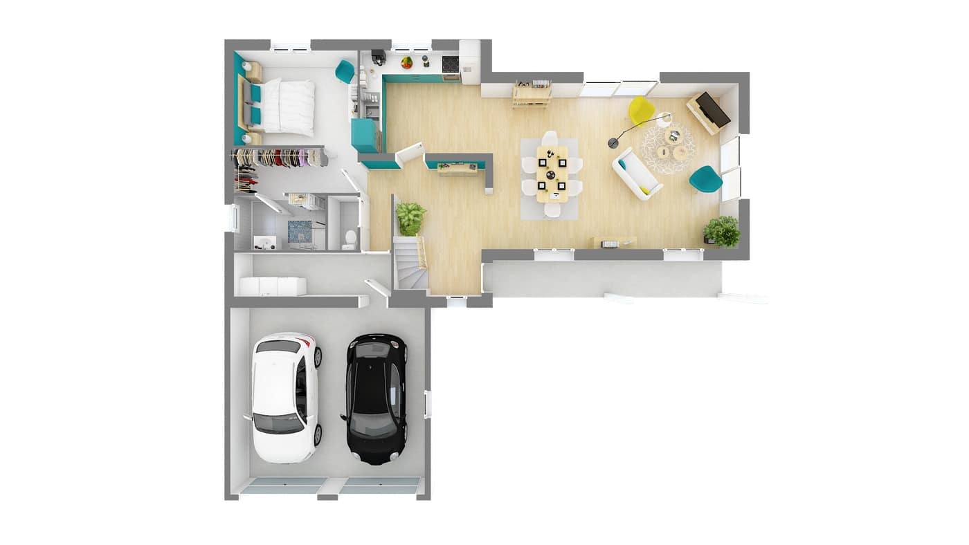 plan 3D rez de chaussée maison